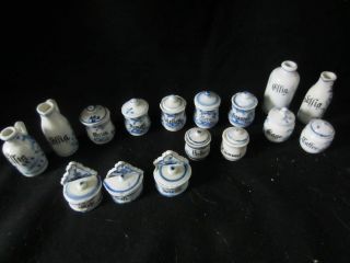 16 Teile Küchengeschirr Blau - Weisses Porzellan Um 1900 Puppenstube Puppenküche Bild