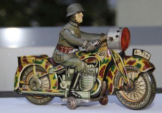 Arnold Und Kellermann Motorrad Lithografiert Mit Uhrwerk Blechspielzeug Bild