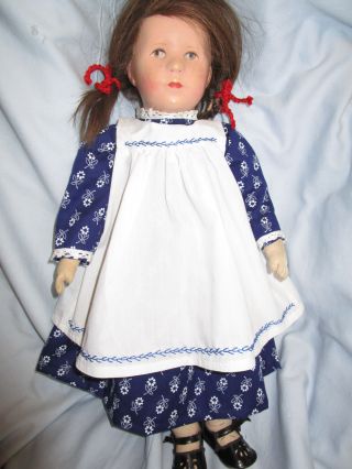 Kleid Blaudruck,  Schürze Mit Federstich Bestickt Paßt Kk - Puppe 52 Cm Bild