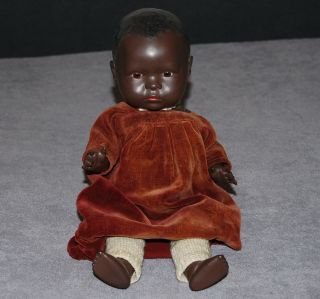 Farbige Schildkröt Puppe Negerbaby Celluloidpuppe Glasaugen 30er Jahre 34cm 1azu Bild