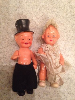 2 Ältere Puppen Klein Ed,  I Beweglich,  Brautpaar Ca 8cm Groß Bild