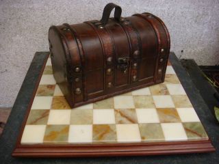 Antikes Schachspiel Marmor Holz Holztruhe Alt Schwer 7,  9kg Rar - Dachbodenfund Bild