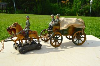 Lineol Planwagen,  Blechspielzeug,  Mit Beleuchter,  Soldat,  Rarität Bild