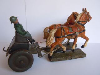 Lineol Elastolin Protze Mit Pferdegespann Und 1 Mann Besatzung Bild