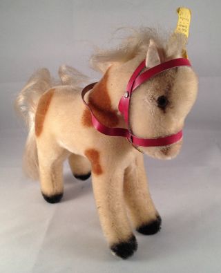 Steiff Pony 1317,  00 Alt Mit Zaumzeug Schild Knopf Und Fahne Ca.  16 Cm Hoch Bild