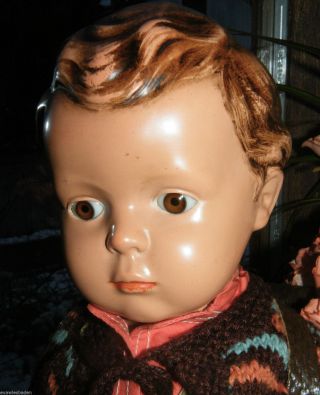 Rar Hübsche,  Alte Schildkröt Puppe Hans Sir 45,  Braune Haare,  Gute Erhaltung Bild