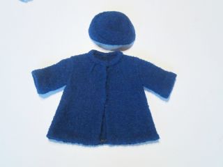 Schöne Alte Puppenkleidung - Blauer Mantel Mit Hut Bild