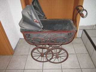Antik Puppenwagen Um.  1900,  Unrestauriert Im Rare Jugendstil Bild