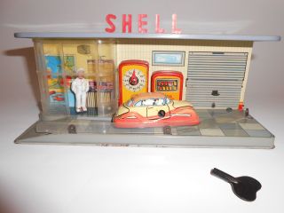 Shell Tankstelle,  Blechspielzeug Mit Tankwart Bild