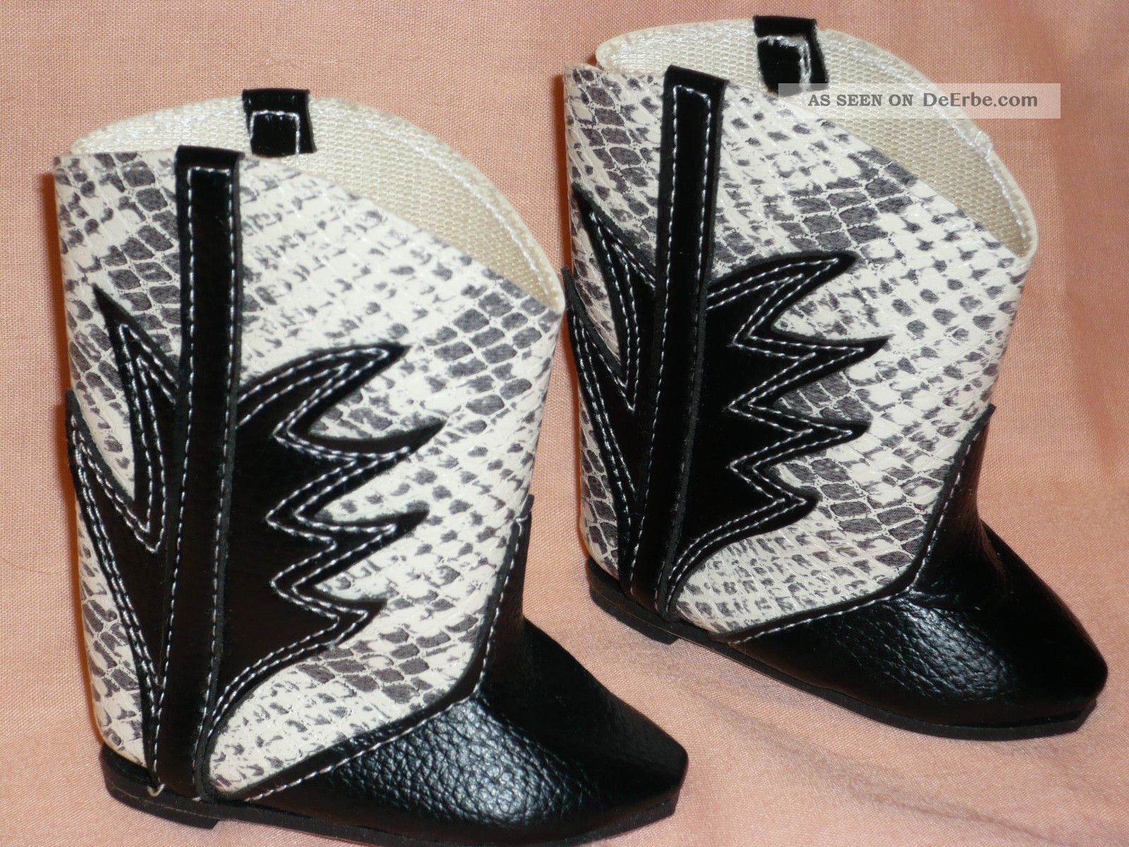 Puppen Schuhe Antik Stil Stiefel Blau Creme Croco Sohlenlänge 7,  5 Cm Breite 3 Cm Nostalgieware, nach 1970 Bild