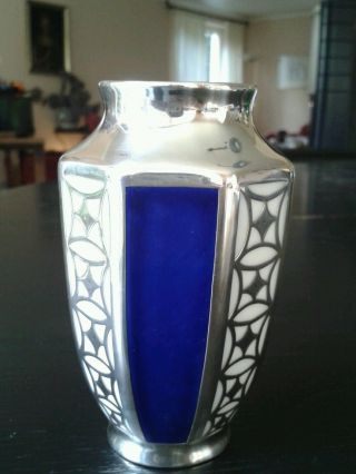 Selten Fraureuth Deusch Porzellan Kobaldblau Silber Marke Art Deco Rarität Bild
