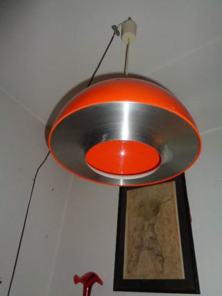 Orig.  Vintage 70er J.  Deckenlampe Leuchte Orange Acryl,  Alu Guzzini Panton Ära Bild