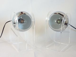 Paar 70er Chrom Plexiglas Acryl Lampe Kugellampe Tischlampe Bild
