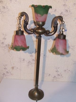 Tischlampe Stehlampe Jugendstil Art Deco Aus Bronze Glasschirme 75 Cm Bild