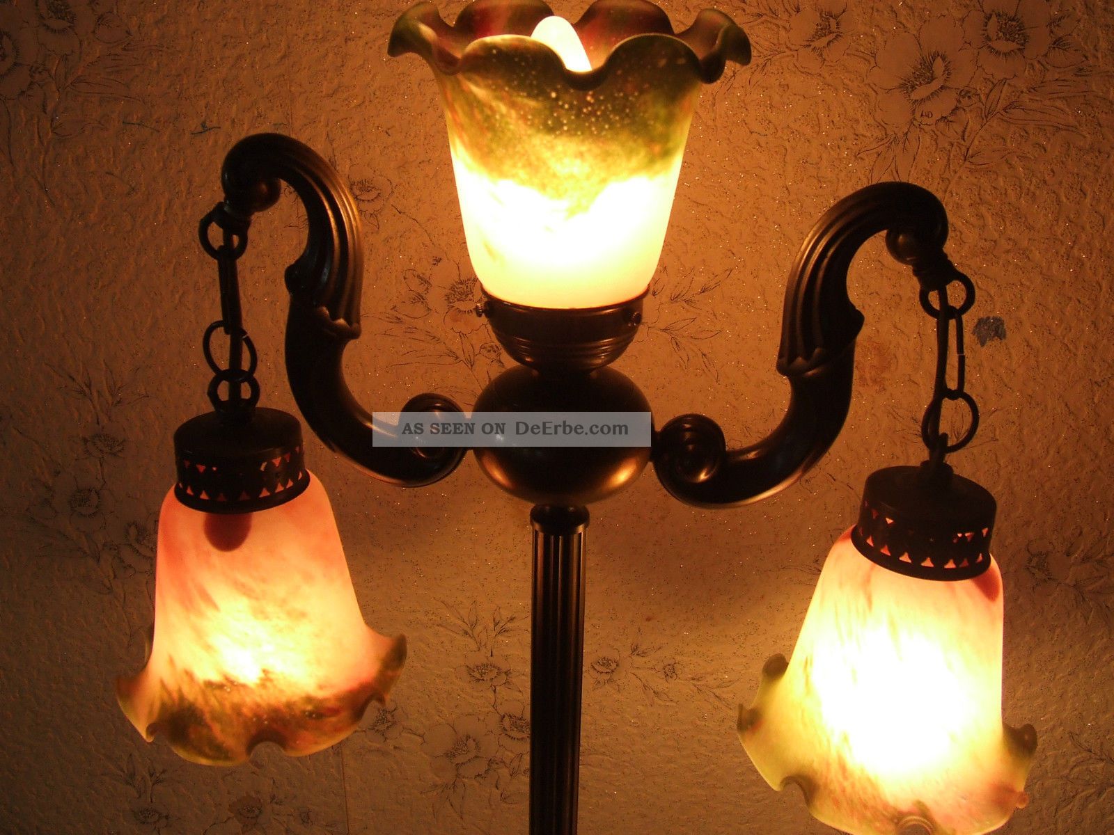 Tischlampe Stehlampe Jugendstil Art Deco Aus Bronze Glasschirme 75 Cm