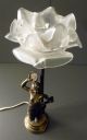 Jugendstil Lampe Tischlampe TÄnzerin Tamburin Schirm Matte Glasblüte Metallguss 1890-1919, Jugendstil Bild 2