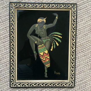 50er Jahre - Afrikaner Auf Glas Gemalt - 27 X 21 Cm Bild