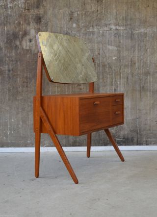 60er Teak Schminkkommode Kommode Danish Design 60s Make Up Mirror Cabinet Vanity Bild