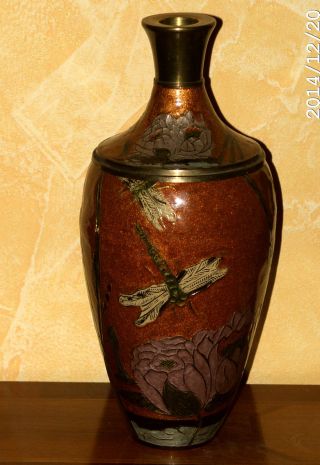 Alte Vase Mit Kerzenhalter Und Emailmalerei Um 1920 ? Bild