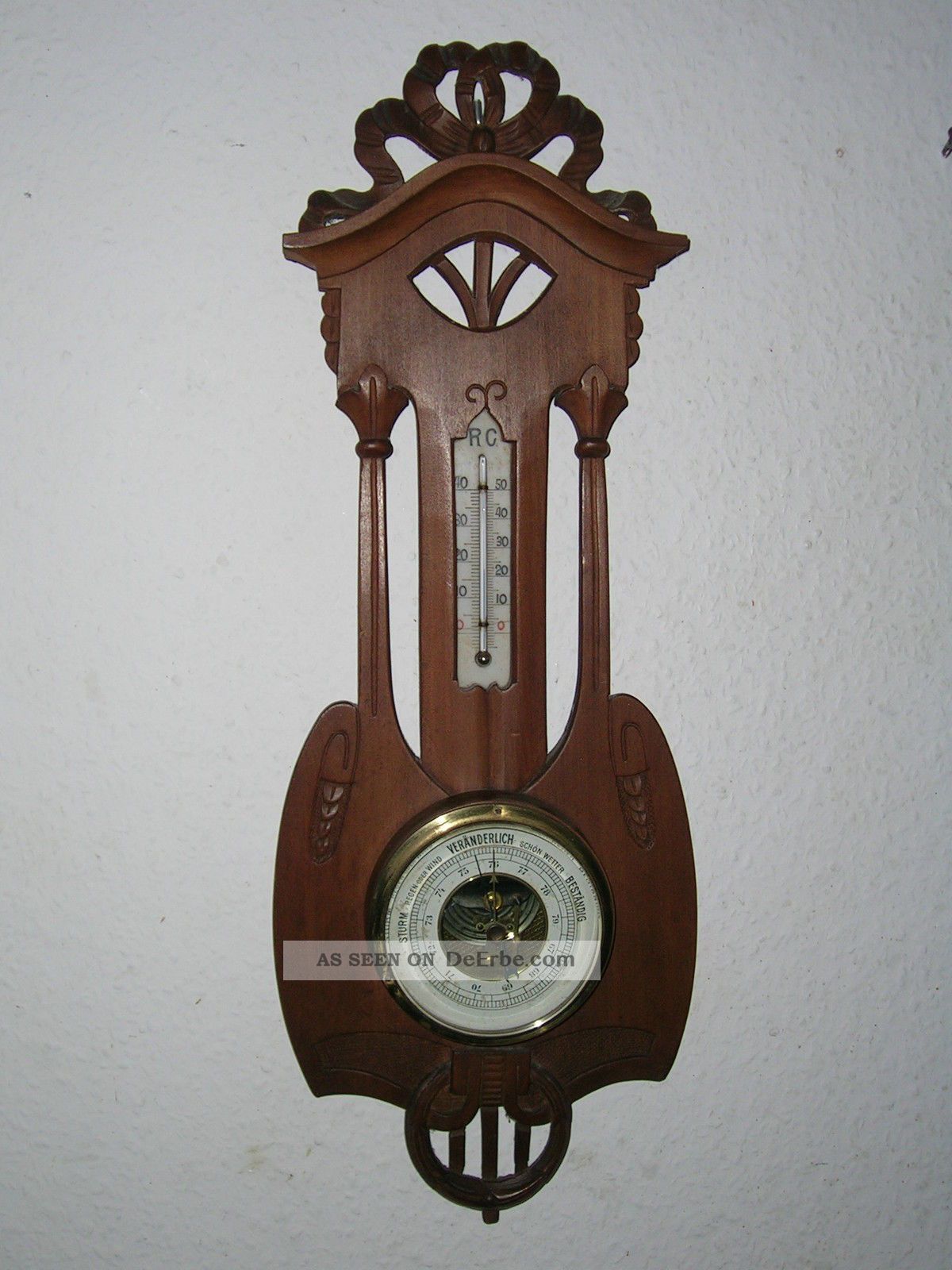 1910 Jugendstil Barometer Thermometer Korpus Lärche Wettergeräte Bild