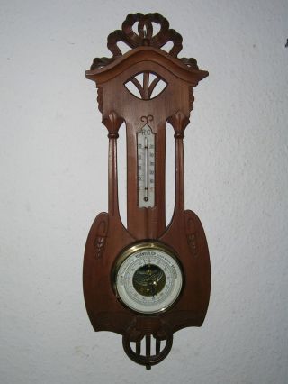 1910 Jugendstil Barometer Thermometer Korpus Lärche Bild