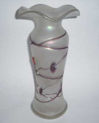 Freiherr Von Poschinger Glas Vase Im Jugendstil Irisiert Abriß Mundgeblasen 1980 Bild