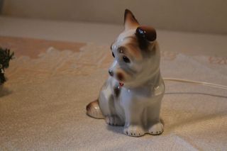 Rauchverzehrer Porzellan Figur Hund Terrier Beleuchtung,  Voll Funktionstüchtig Bild