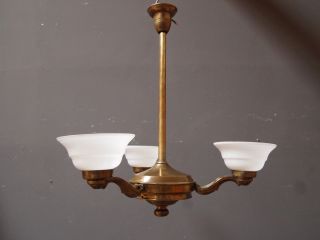 Art Deco Deckenlampe Messing 20er Jahre Lampe Sehr Schön 3 - Flammig Bild