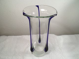 Jugendstil Vase Glas Klar Blau Kralik 3 X Streifen Blau 21,  5 Cm Hoch 750 G Bild