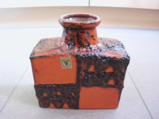 Alte 60 - 70er Vase Fat Lava Blumenvase Orange - Rot German Pottery Bild