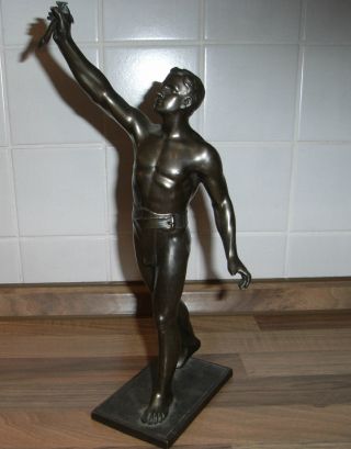 SchÖne Art Deco Bronze Figur Athlet Fackelträger Bild