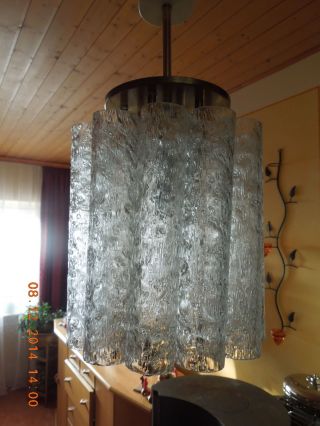 70er Deckenlampe Hängelampe Glaskolben Eisglas Glasröhren Bild