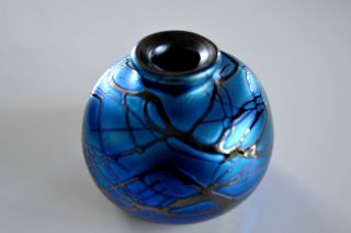 Glasvase Glaskunst Blau/ Violett Cm Kunst Mundgeblasen H:10 Cm B:12cm Bild
