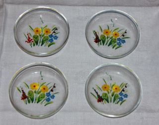 4 Untersetzer Glasschalen Glasschälchen Handbemalt Blumen 8 Cm Bild