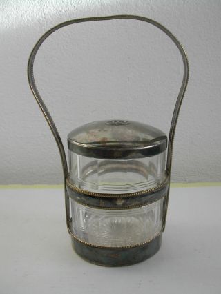 Antik Behälter Mit 14 Kantigen Glas Becher Für Was ? Silber ? Versilbert ? Bild