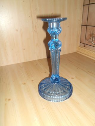 1 Antiker Kerzenständer,  Kerzenhalter,  Kerzenleuchter Pressglas Blau Top Zust. Bild
