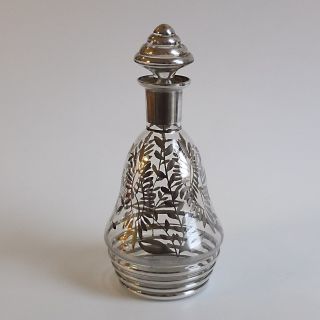 Alte Antike Silver Overlay Parfumflasche Flasche Glas Flakon Factice Karaffe Bild