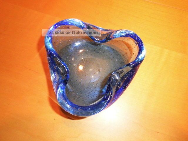 Glas Aschenbecher - Muranoglas ???? In Blau Mit Luftblasen Glas & Kristall Bild