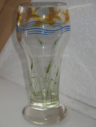 Jugendstil Glas Vase 6 X Ente Jagd Bemalt Design Bild