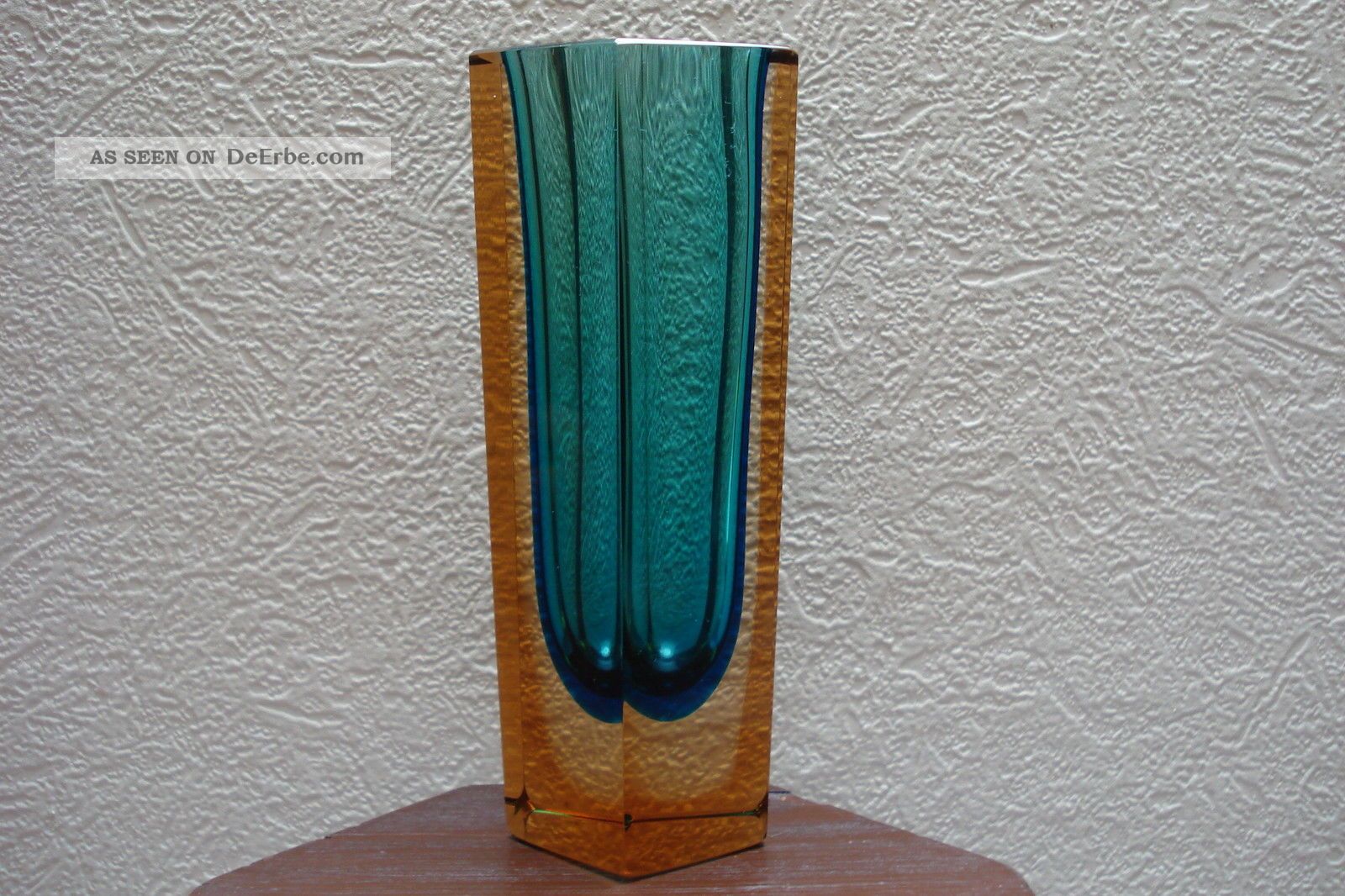 Murano Vase,  5 Eckig,  Blau - Gelb/braun,  Selten Glas & Kristall Bild