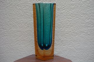 Murano Vase,  5 Eckig,  Blau - Gelb/braun,  Selten Bild