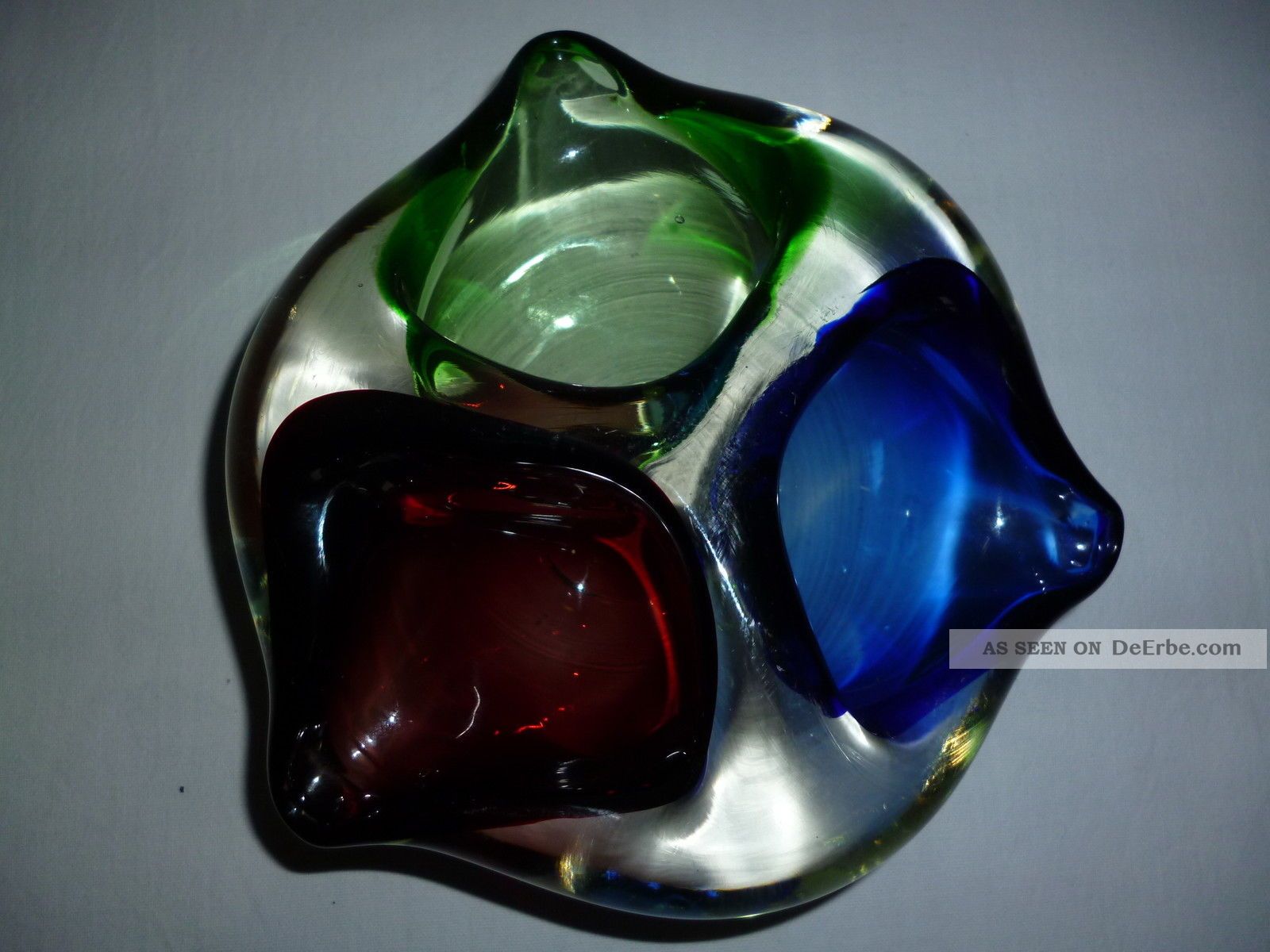 Aschenbecher Murano Glas 3 - Farbig Rot Blau Grün,  Klarglas Plan Geschliffen Glas & Kristall Bild