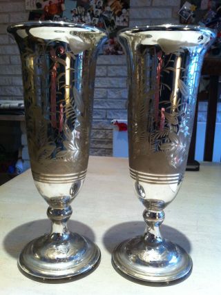 Wunderschönes Vasen - Paar Aus Silberglas (bauernsilber),  Handgeätzt,  Ca.  1870 Bild