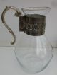 ältere Karaffe Krug Wasserkrug Saftkrug Glas Mit Metallmontur Und Griff Kristall Bild 2