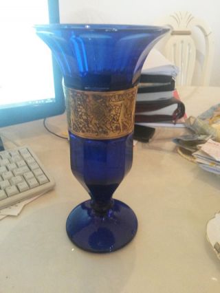 Antike Böhmische Moser Vase Karlsbad In Saphir Blau Ca Um 1920 Signiert Bild