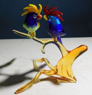 Murano Glas - Papagei - Papageien - Verliebtes Paar Auf Einem Ast Bild