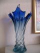 Murano Glas Seguso Vase Zipfelvase Art Deco Italy Glass Deco Blau Gedreht 29cm Glas & Kristall Bild 3