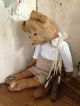Antik Teddy - Bär Schlittschuhe Bekleidet Gros Leinen Stroh Frankreich Shabby Deko Stofftiere & Teddybären Bild 1