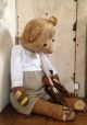 Antik Teddy - Bär Schlittschuhe Bekleidet Gros Leinen Stroh Frankreich Shabby Deko Stofftiere & Teddybären Bild 2