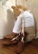 Antik Teddy - Bär Schlittschuhe Bekleidet Gros Leinen Stroh Frankreich Shabby Deko Stofftiere & Teddybären Bild 5